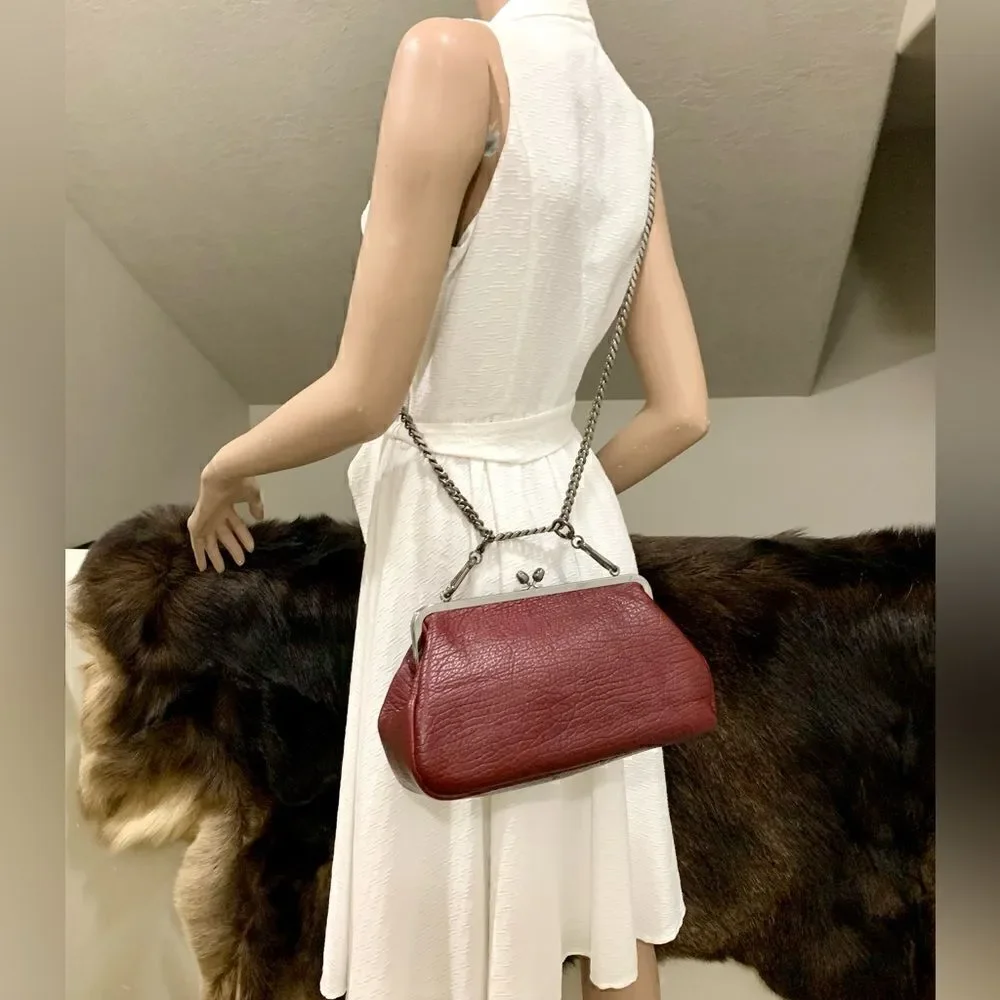 Handmade Genuine Premium Cowhide “Tulip” Kisslock Wristlet/Shoulder Bag